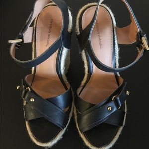 MADISON HARDING BLACK LEATHER WEDGE SANDAL NEW